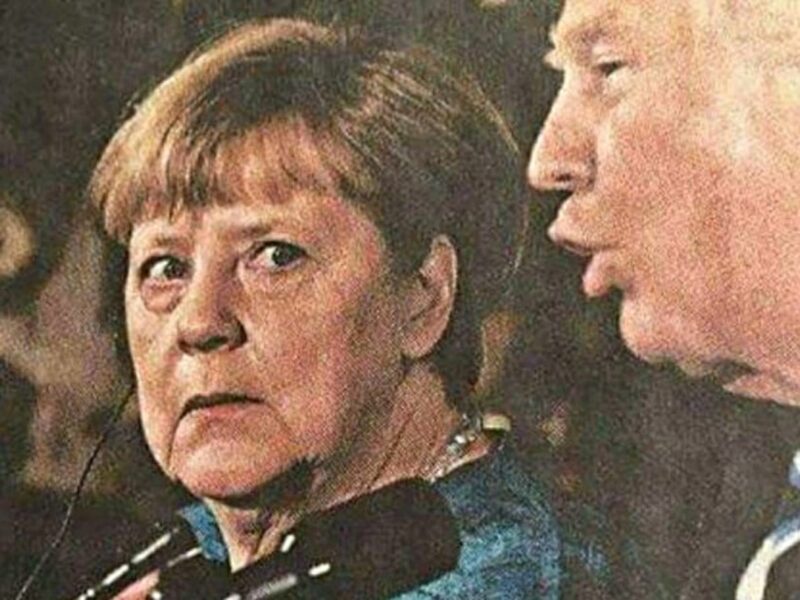 Angela Merkel reacting to Donald Trump