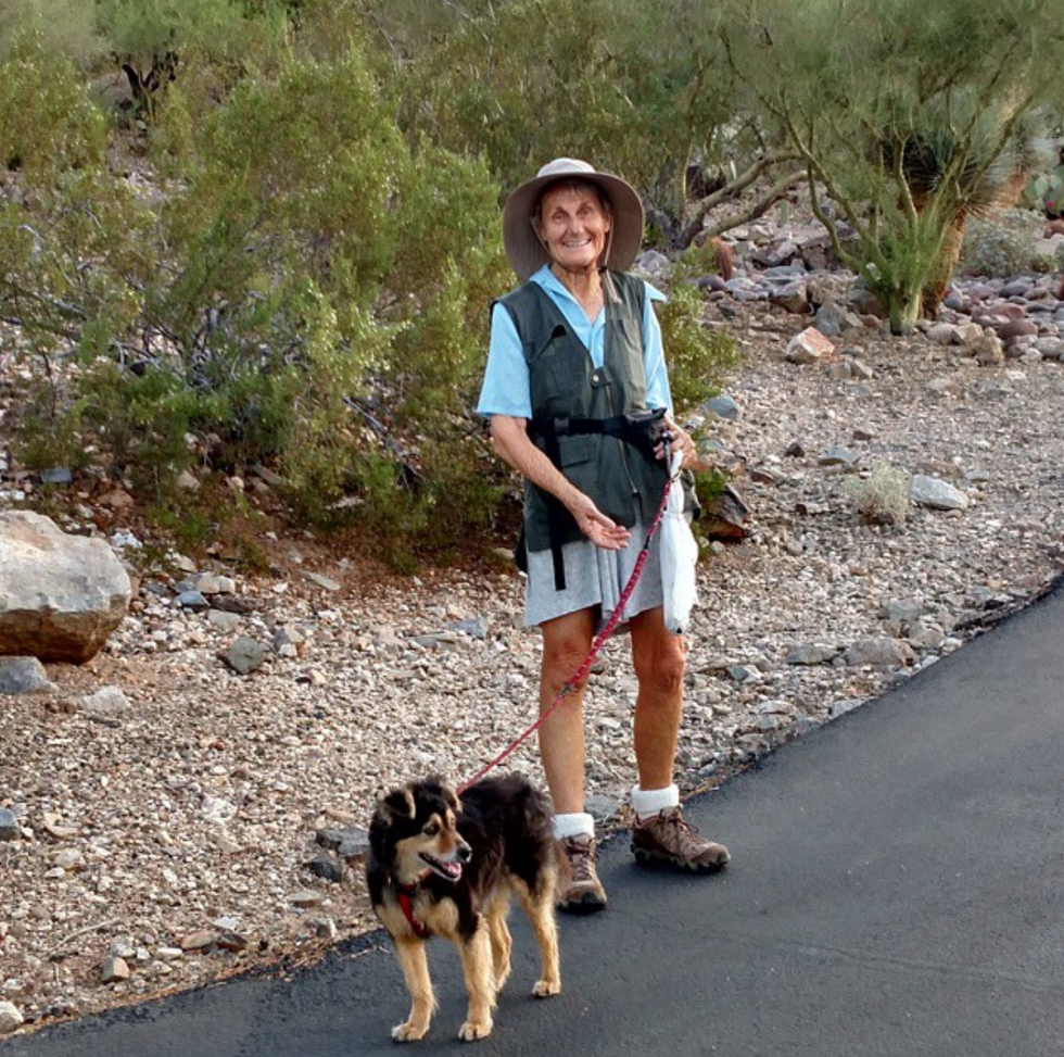 Anne Lorimor on a training walk with her dog Kevan