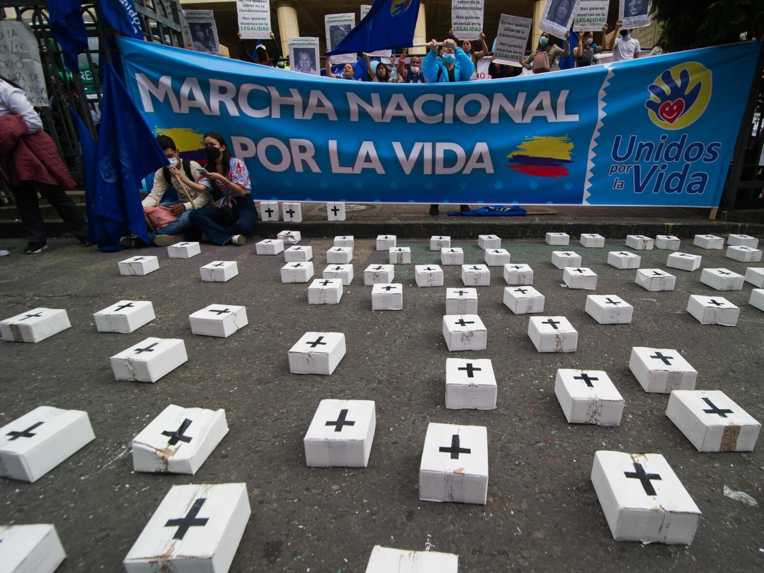 Anti-abortion movements protested outside of the Constitutional Court in Bogota, Colombia with religous symbols on February 21, 2022.​