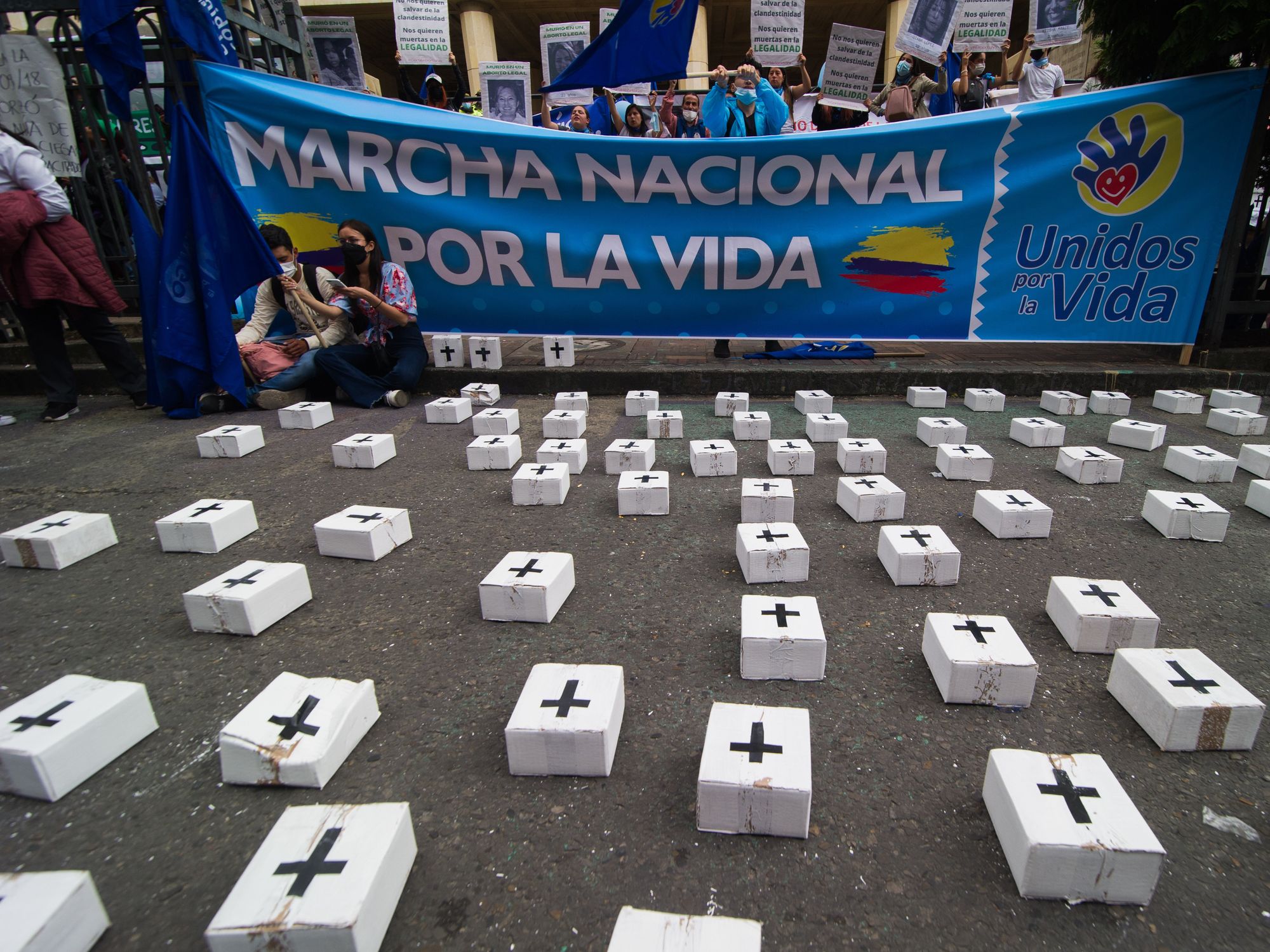 Anti-abortion movements protested outside of the Constitutional Court in Bogota, Colombia with religous symbols on February 21, 2022.​