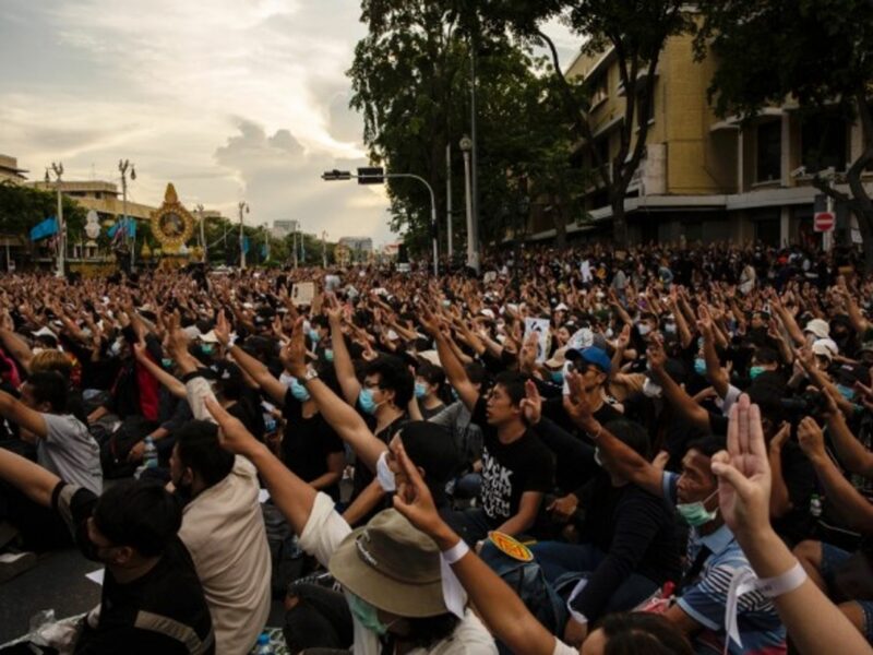 Anti-government protestors in Bangkok on Aug. 16