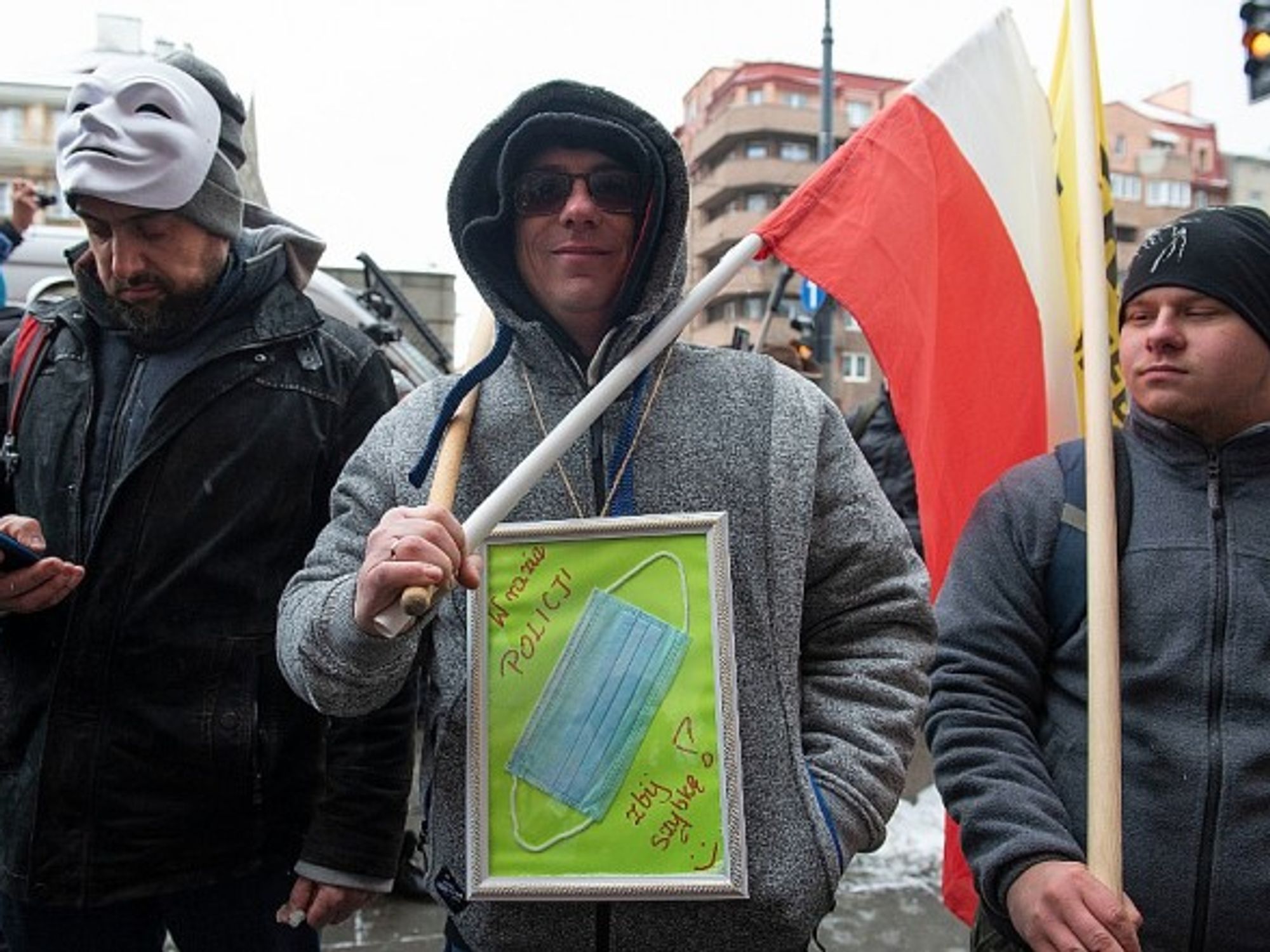 Anti-vax and anti-mask protesters in Warsaw on Jan. 16