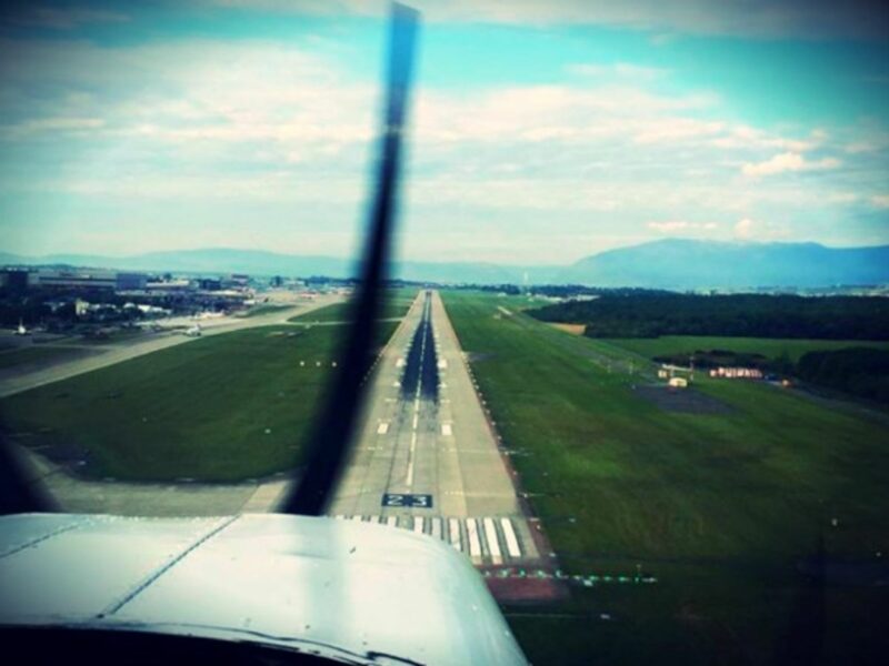 Approaching runway at Geneva airport