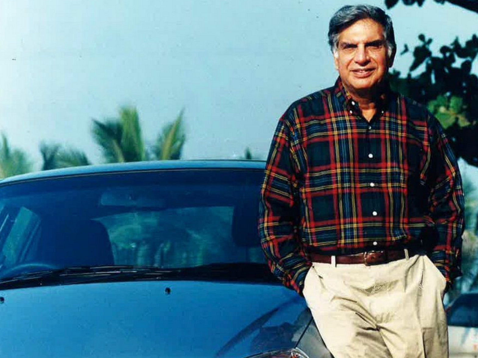 Archive photo of ​Ratan Tata next to a Tata Indica, whose launch 25 years ago marked the birth of India’s indigenous passenger car industry.