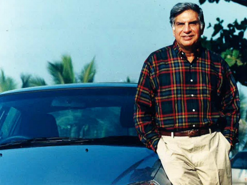 Archive photo of ​Ratan Tata next to a Tata Indica, whose launch 25 years ago marked the birth of India’s indigenous passenger car industry.