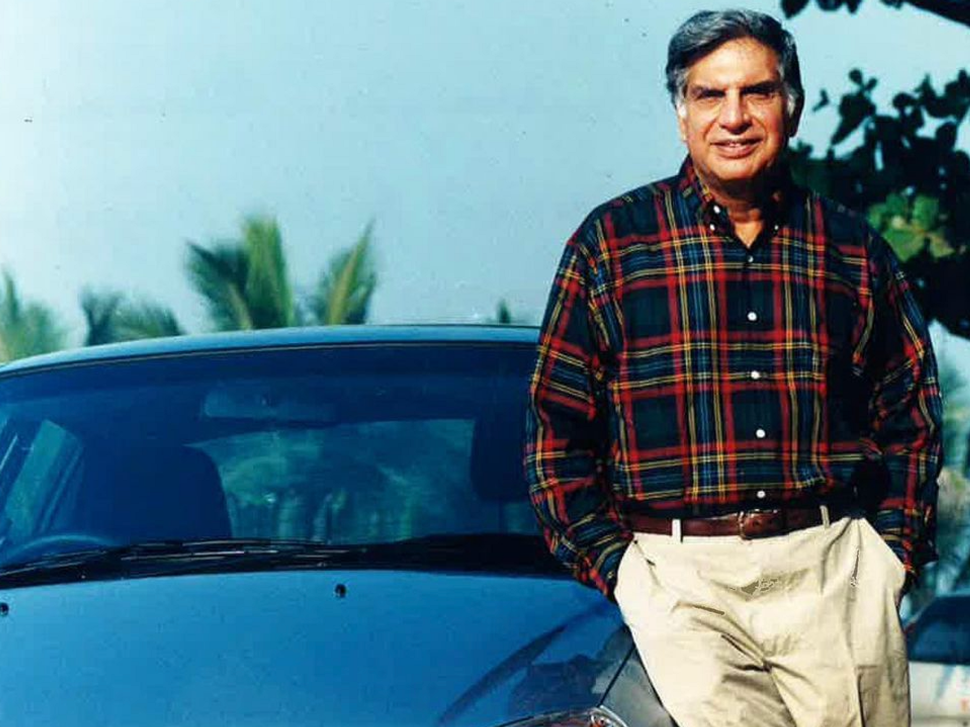 Archive photo of ​Ratan Tata next to a Tata Indica, whose launch 25 years ago marked the birth of India’s indigenous passenger car industry.