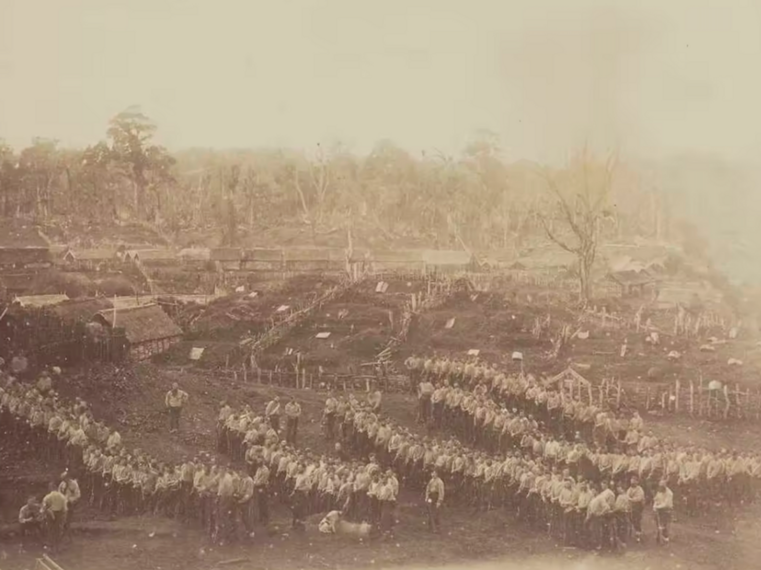 Armed constabulary awaiting orders to advance on Parihaka pā