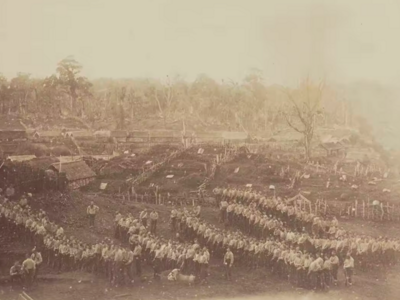 Armed constabulary awaiting orders to advance on Parihaka pā