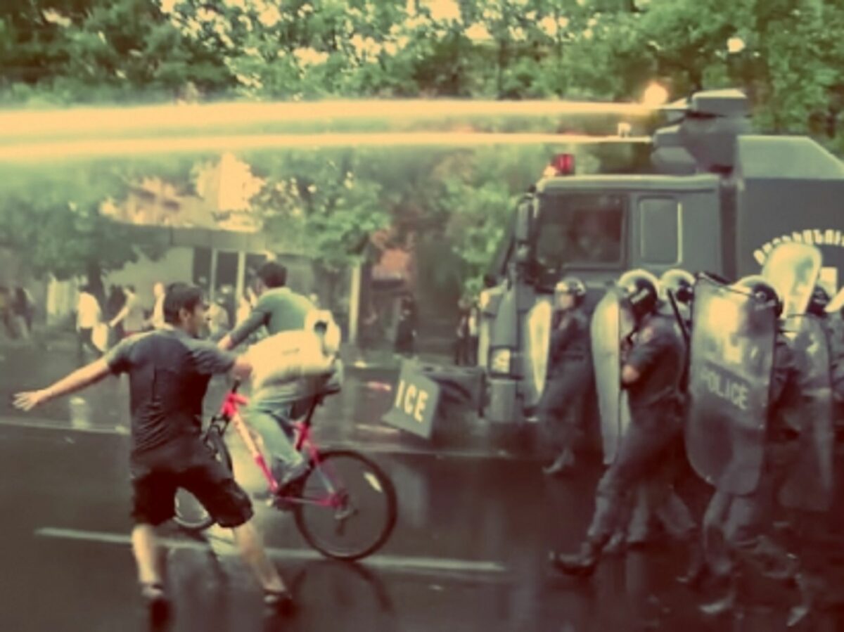 Armenian police uses water cannons against