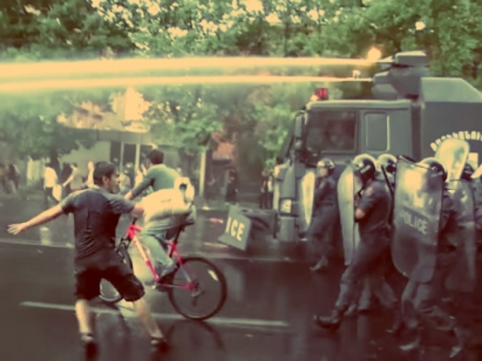 Armenian police uses water cannons against
