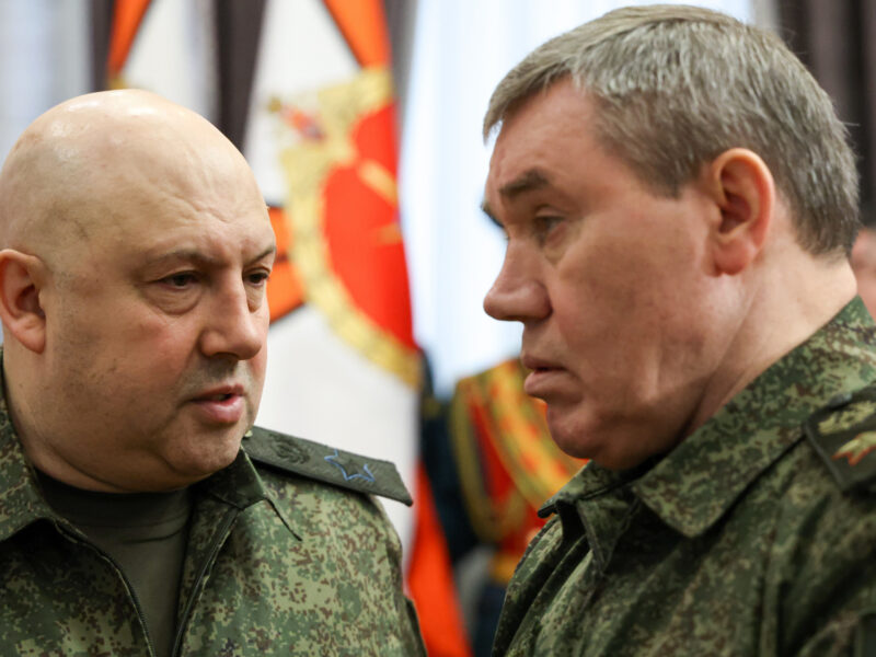Army Gen Sergei Surovikin (L), commander of the joint group of forces in the special military operation area.