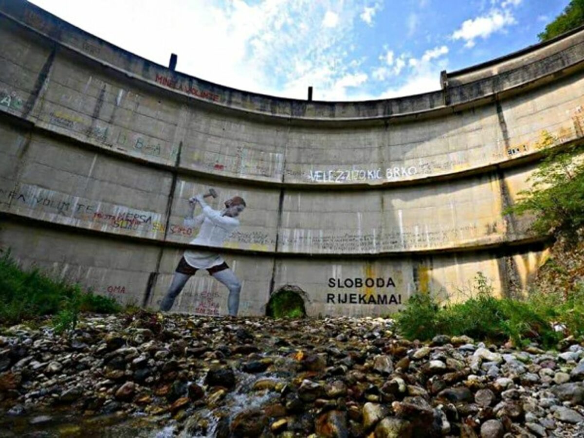 Art installation on a Bosnian dam