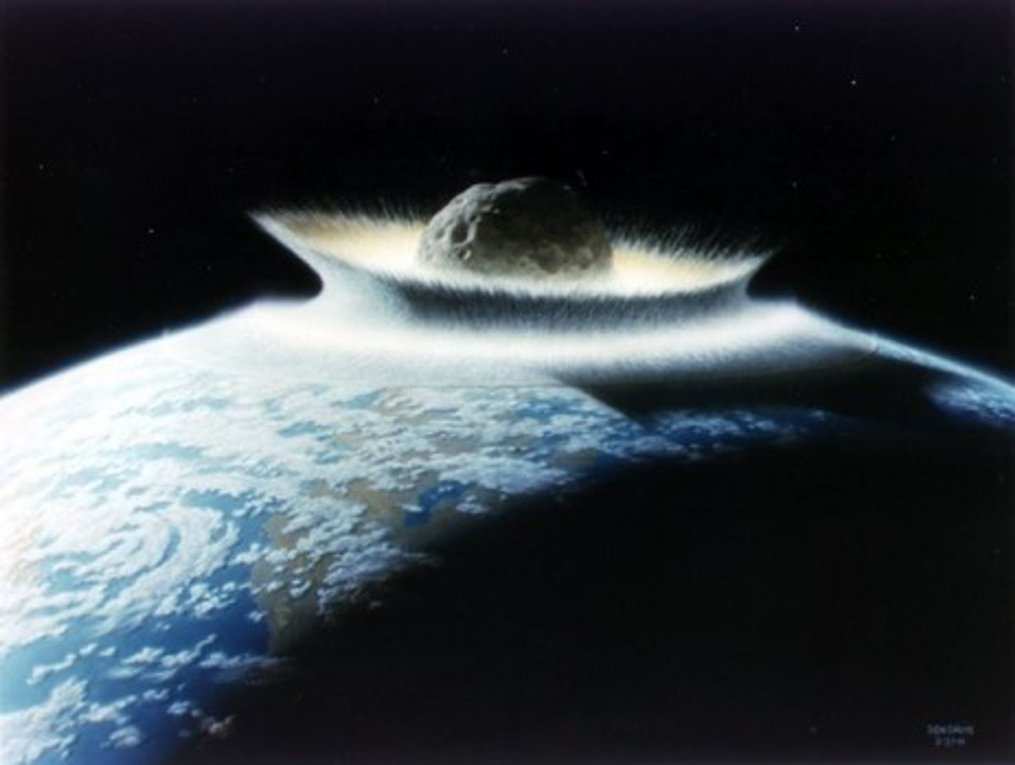 Artist rendition of cataclysmic asteroid impact (NASA)
