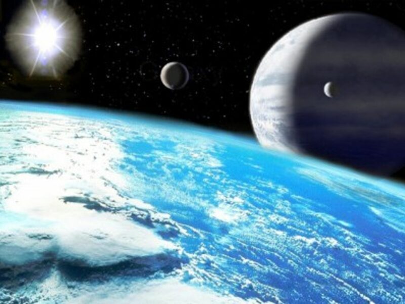 Artist's impression of exoplanets orbiting the Sun-like star Upsilon Andromedae A