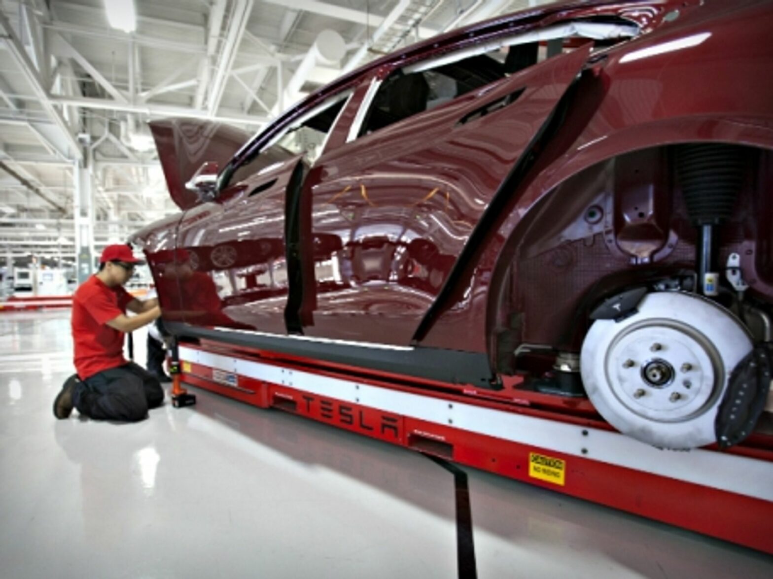 Assembling the Tesla Model S at the carmaker's plant in Fremont, California