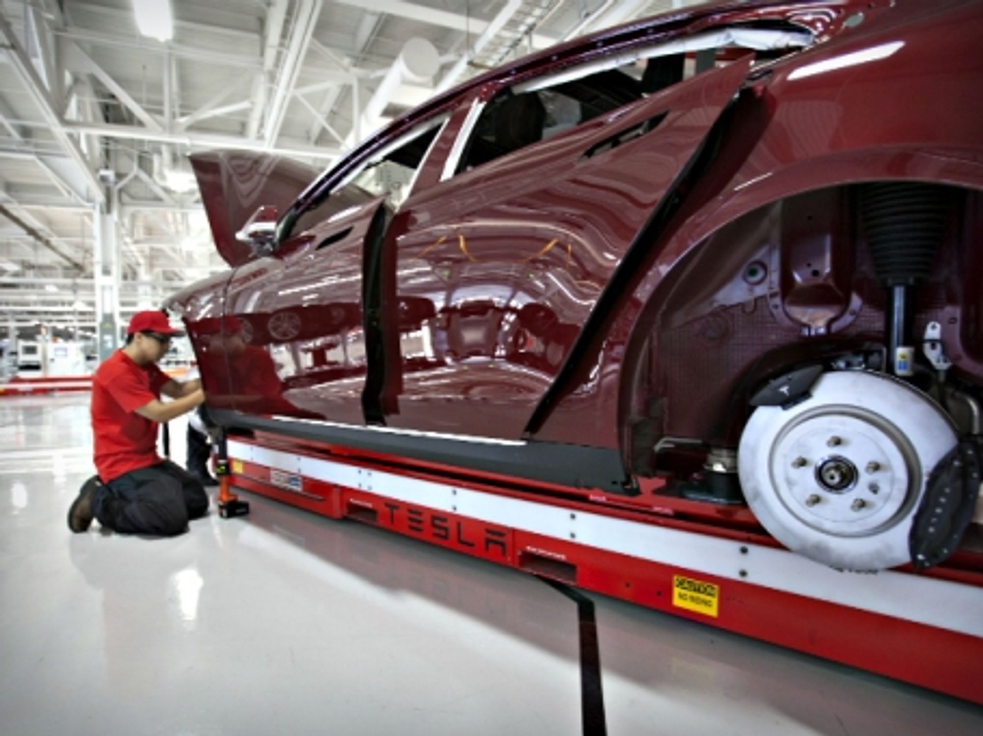Assembling the Tesla Model S at the carmaker's plant in Fremont, California
