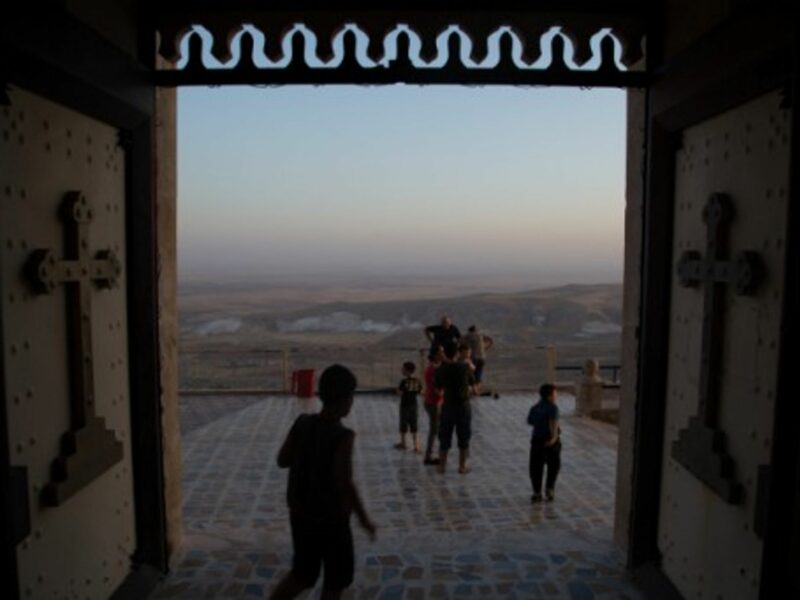 Assyrian Christian families who have fled ISIS and have taken refuge in the Mar Matta Monastery in northern Iraq.