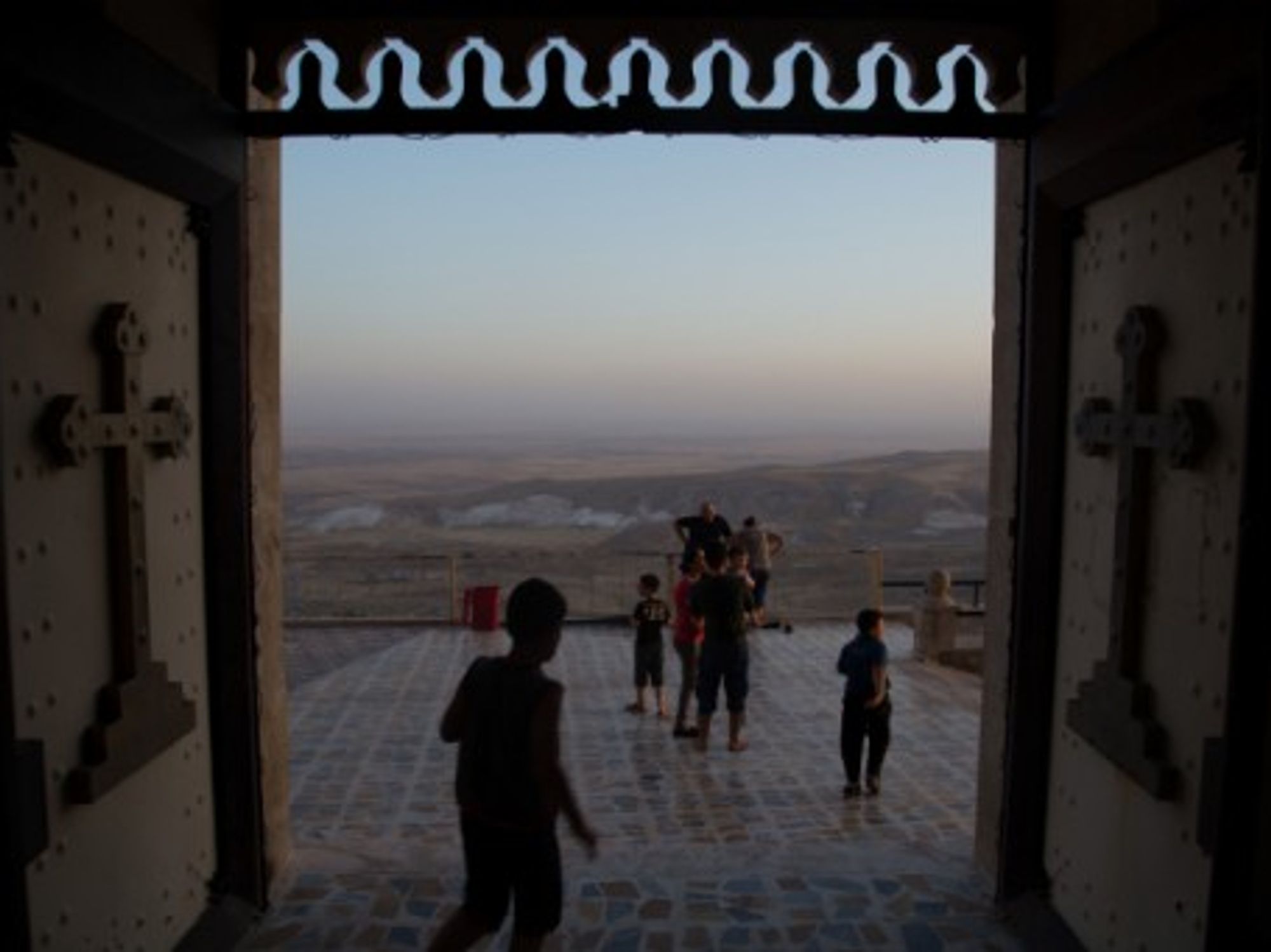Assyrian Christian families who have fled ISIS and have taken refuge in the Mar Matta Monastery in northern Iraq.