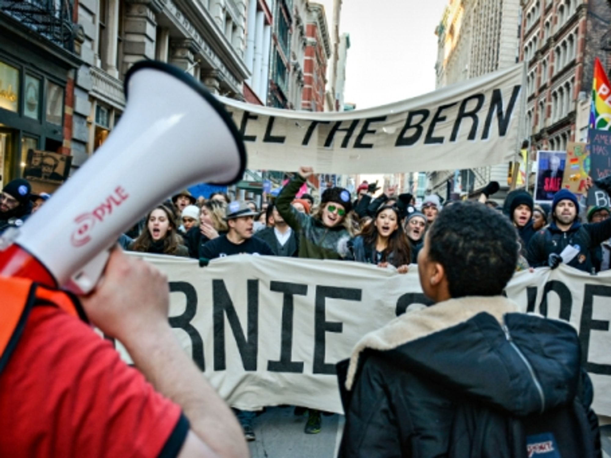 At a Bernie Sanders rally in NYC in January
