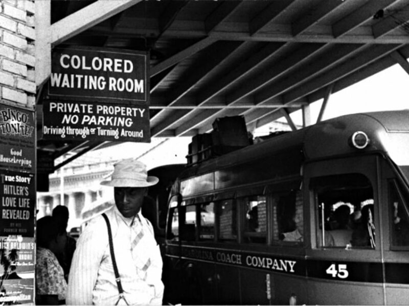 At a bus station in Durham, NC, in May 1940