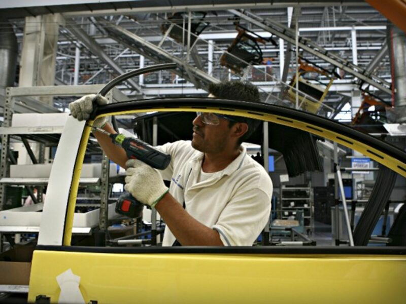At a car assembly line in Puebla, Mexico