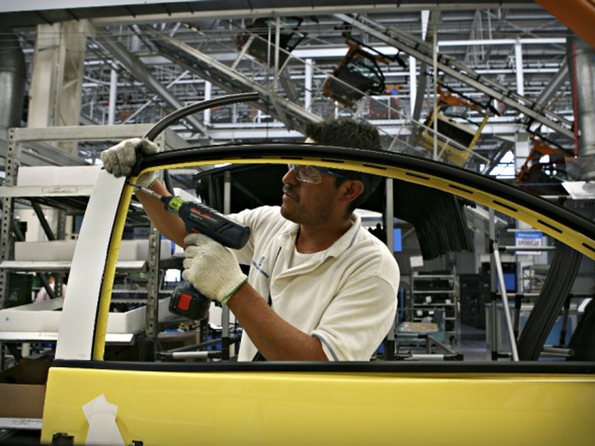 At a car assembly line in Puebla, Mexico