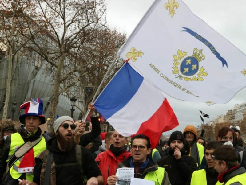 At a demonstration of yellow vests on the Champs-Elysees