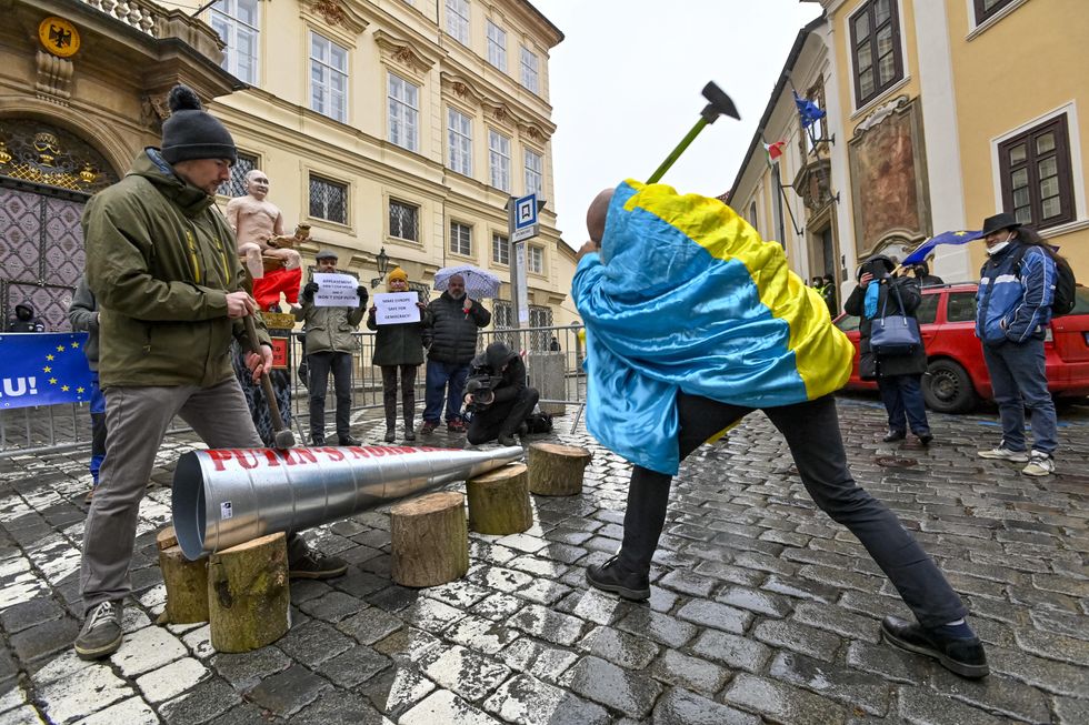 At a protest against the Nord Stream 2 gas pipeline project