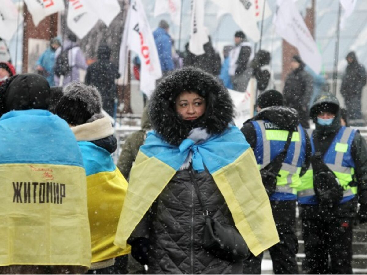 At a protest in Kiev against COVID-19 restriction measures