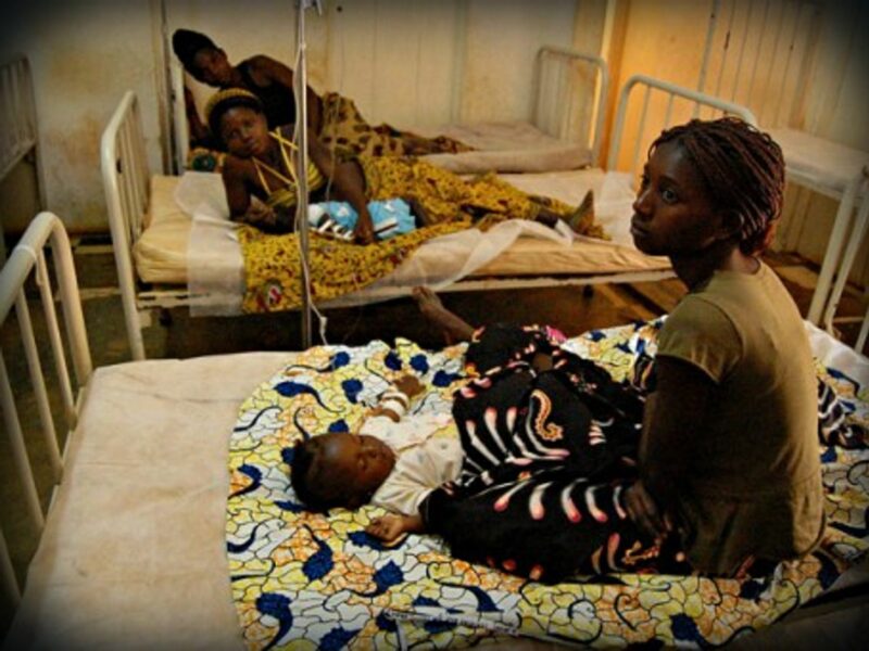 Baby receiving treatment for malaria at a municipal hospital in M'banza Congo