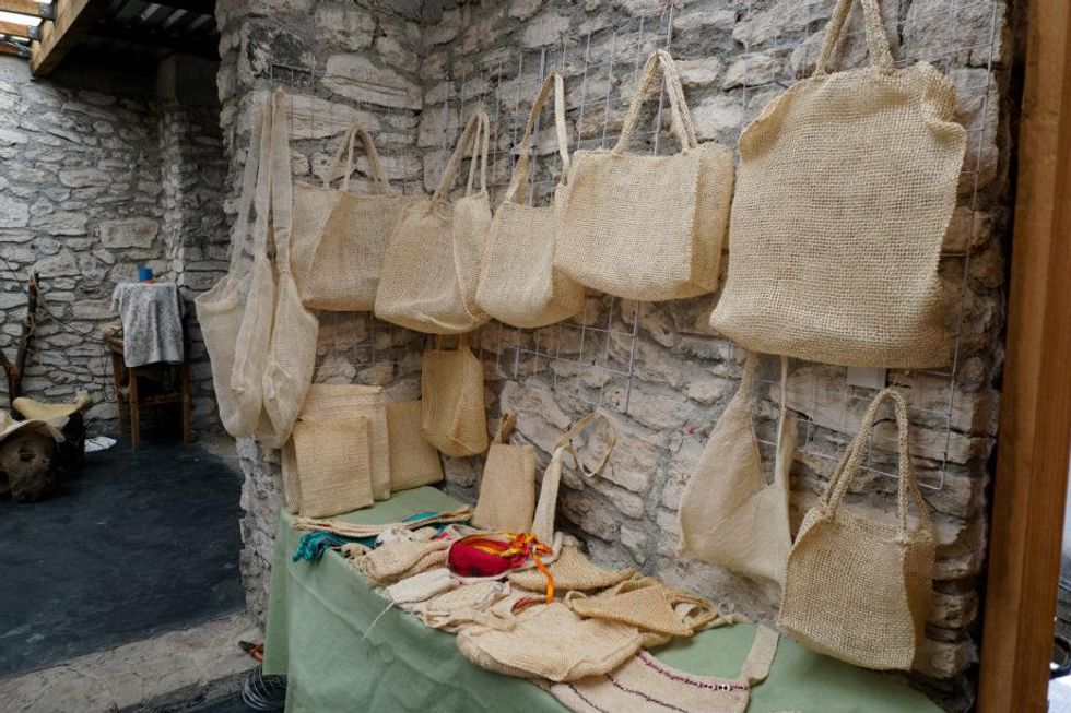 Bags and other ixtle products are displayed for sale at the Wäda group’s workshop and exhibition space