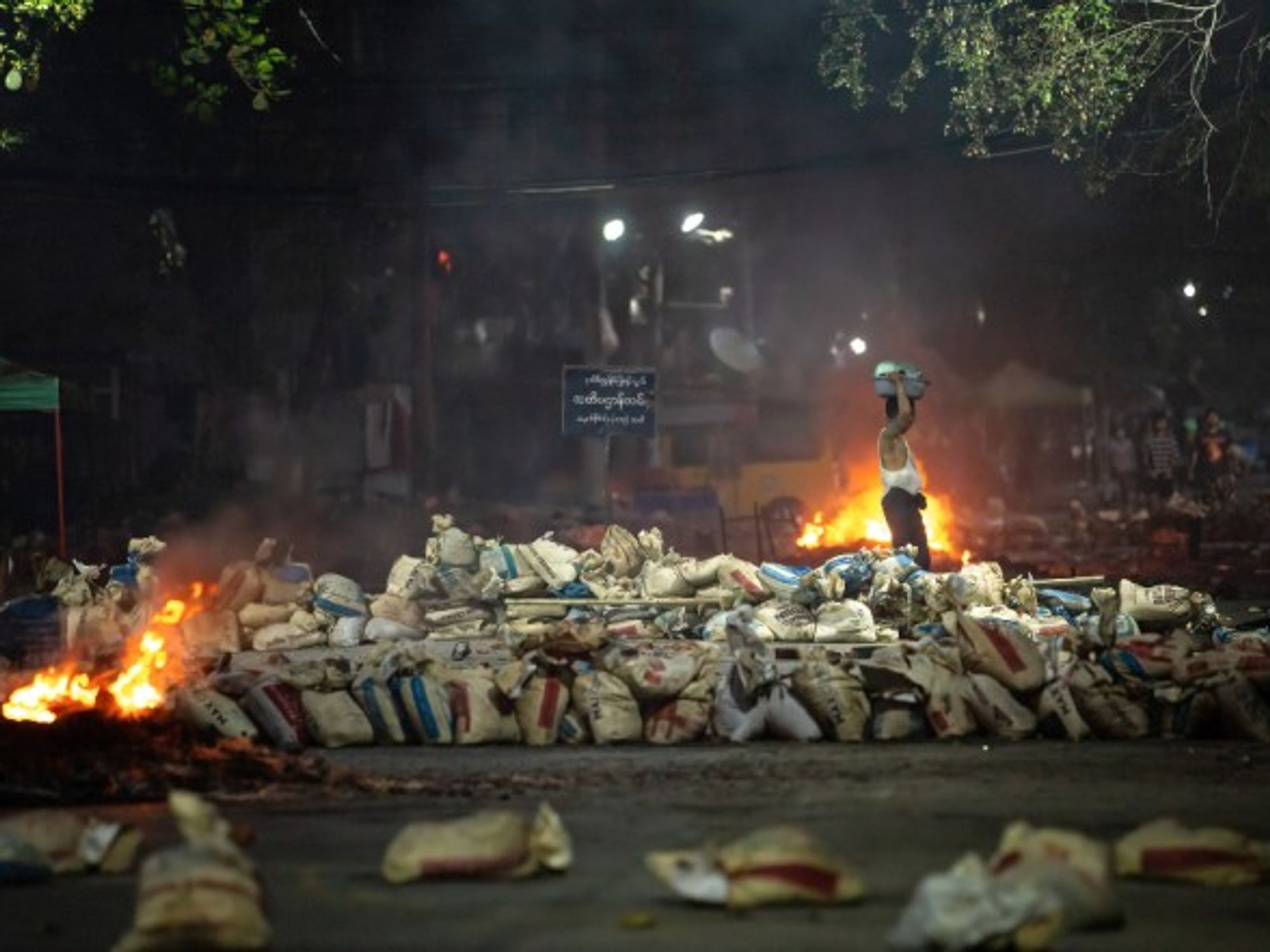 Barricades in Yangon, Myanmar