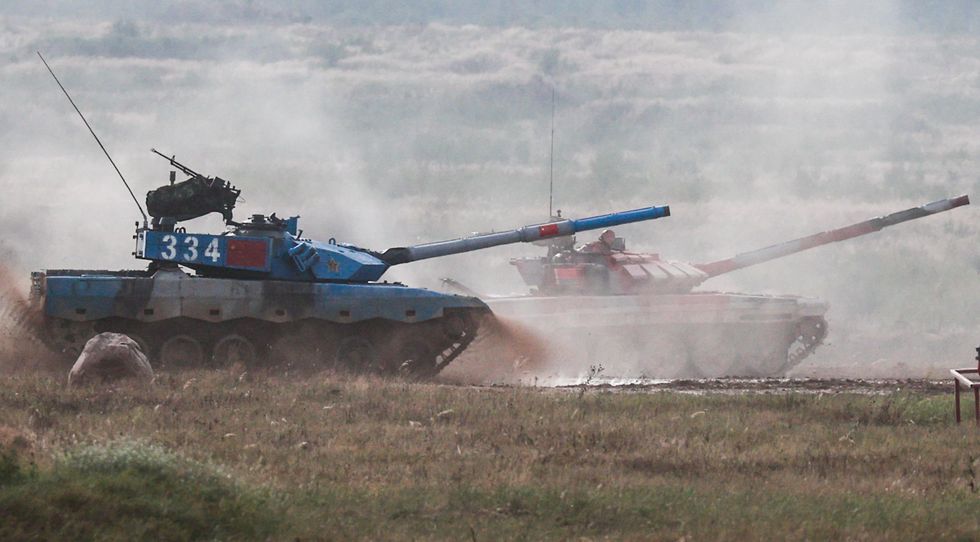 Belarus tanks taking part in a competition in Moscow