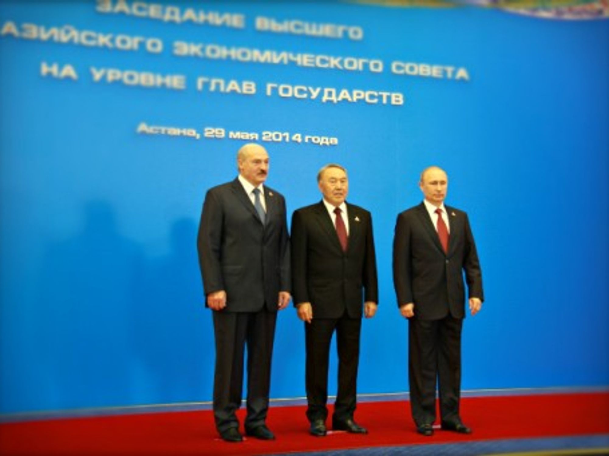 Belarusian President Lukashenko, Kazakh President Nazarbayev and Russian President Putin in Astana in May