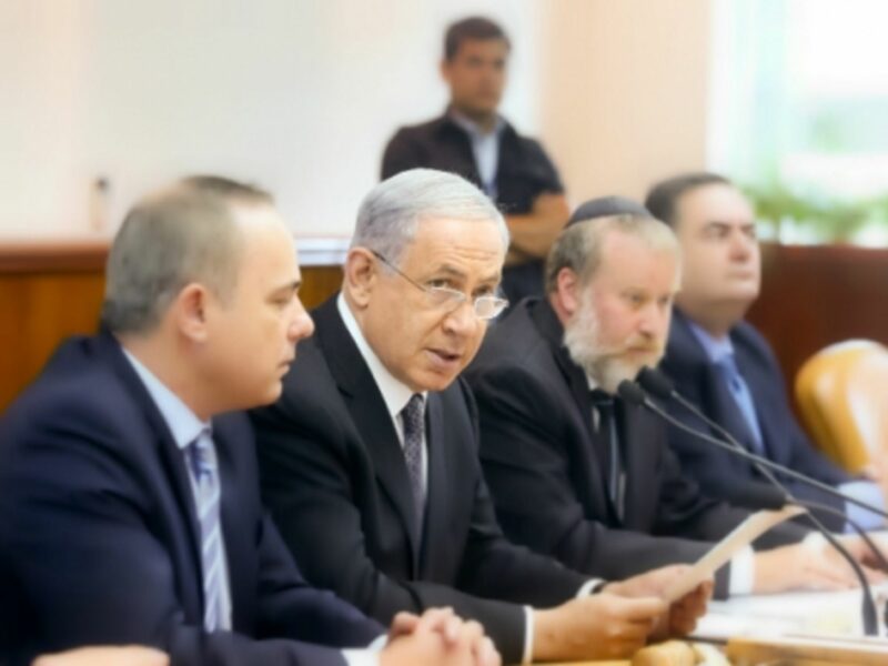 Benyamin Netanyahu during a weekly cabinet meeting