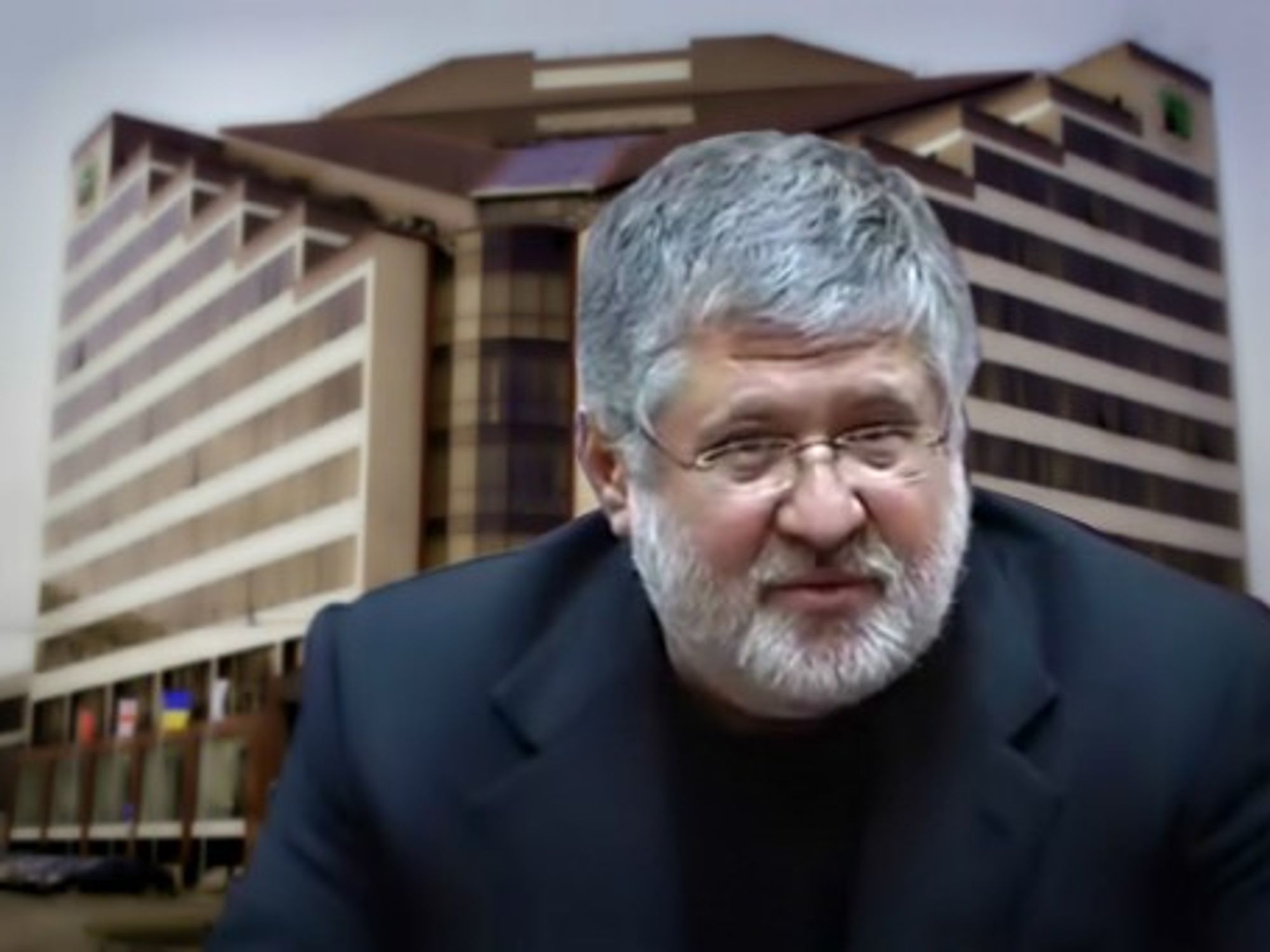 Billionaire Ihor Kolomoyskyi in front of PrivatBank HQ in Dnipropetrovsk.