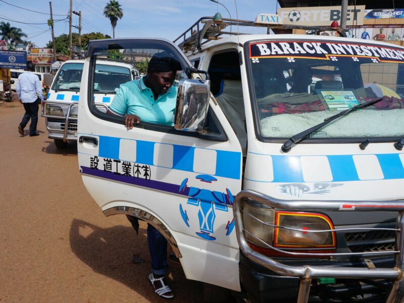 Birabwa Hajara takes the driver’s seat in a minivan at Kibuye Taxi Park on Entebbe Road in Kampala.