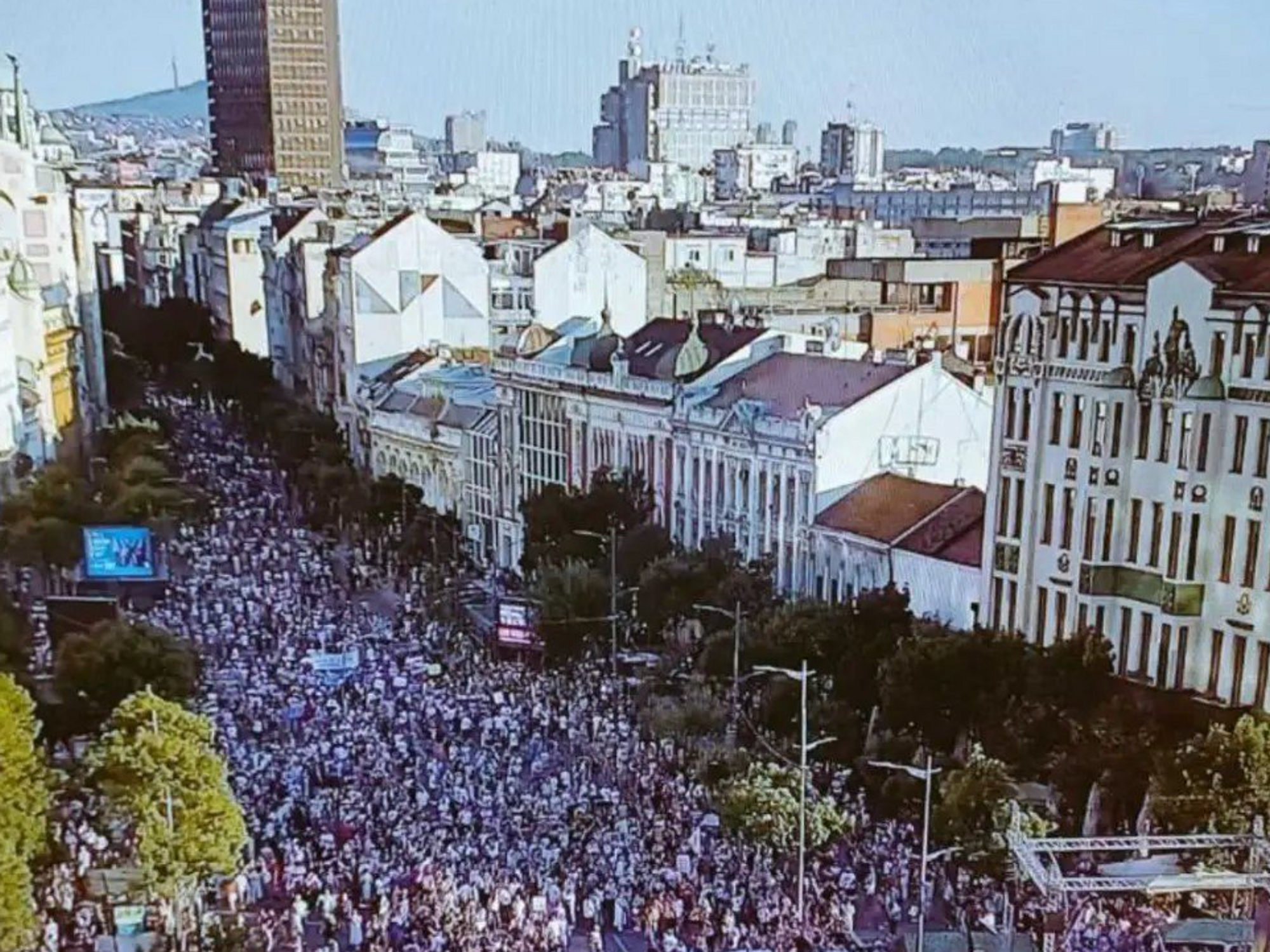 Bird's eye view of a protests against Rio Tinto's Jadar Project in Belgrade on Aug. 10
