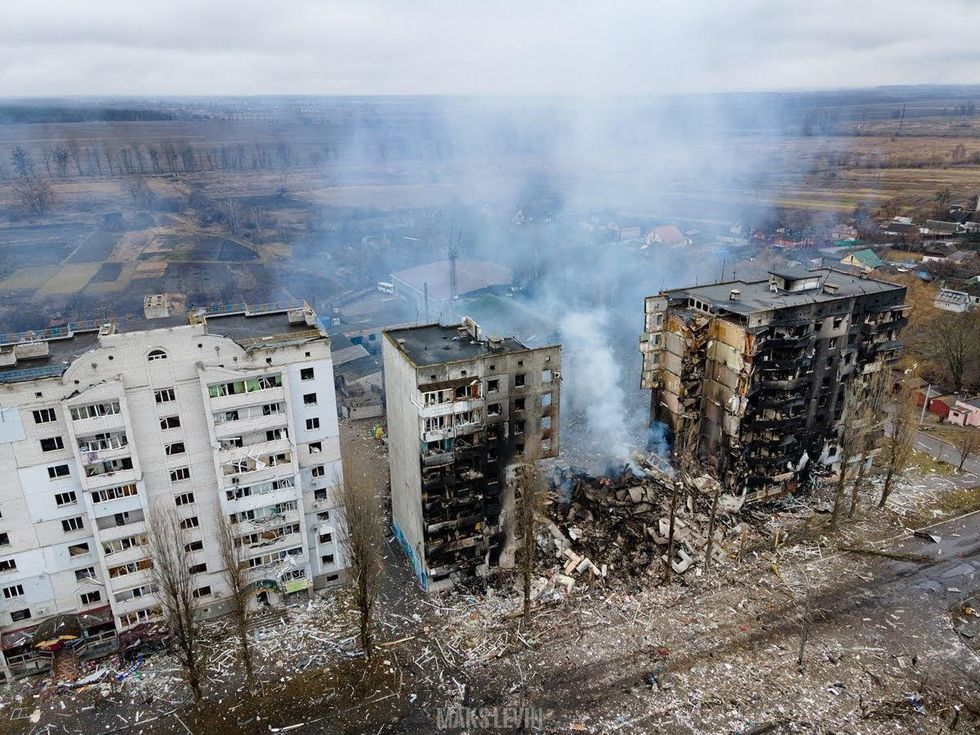 Bird's eye view of destroyed buildings, photo by Maks Levin