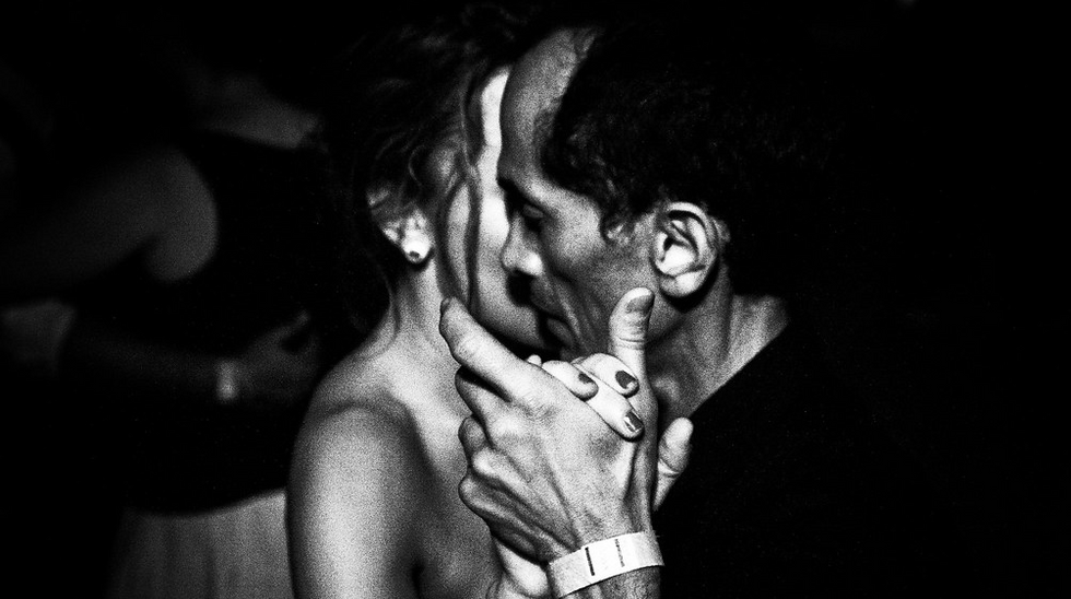 Black-and-white photo of a couple dancing together