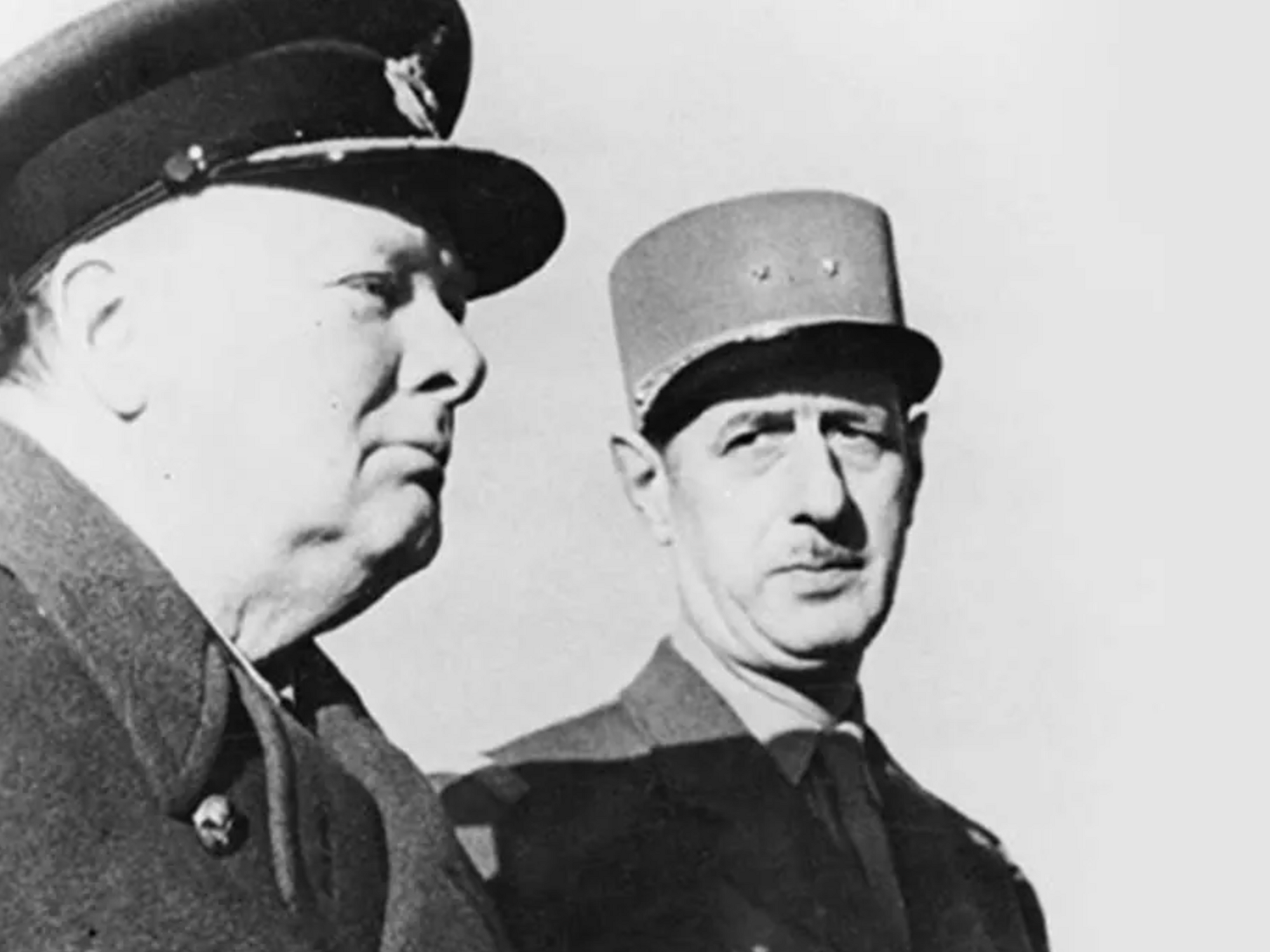 Black-and-white photo of ​Churchill and De Gaulle in Marrakesh, Morocco, on Jan. 13, 1944