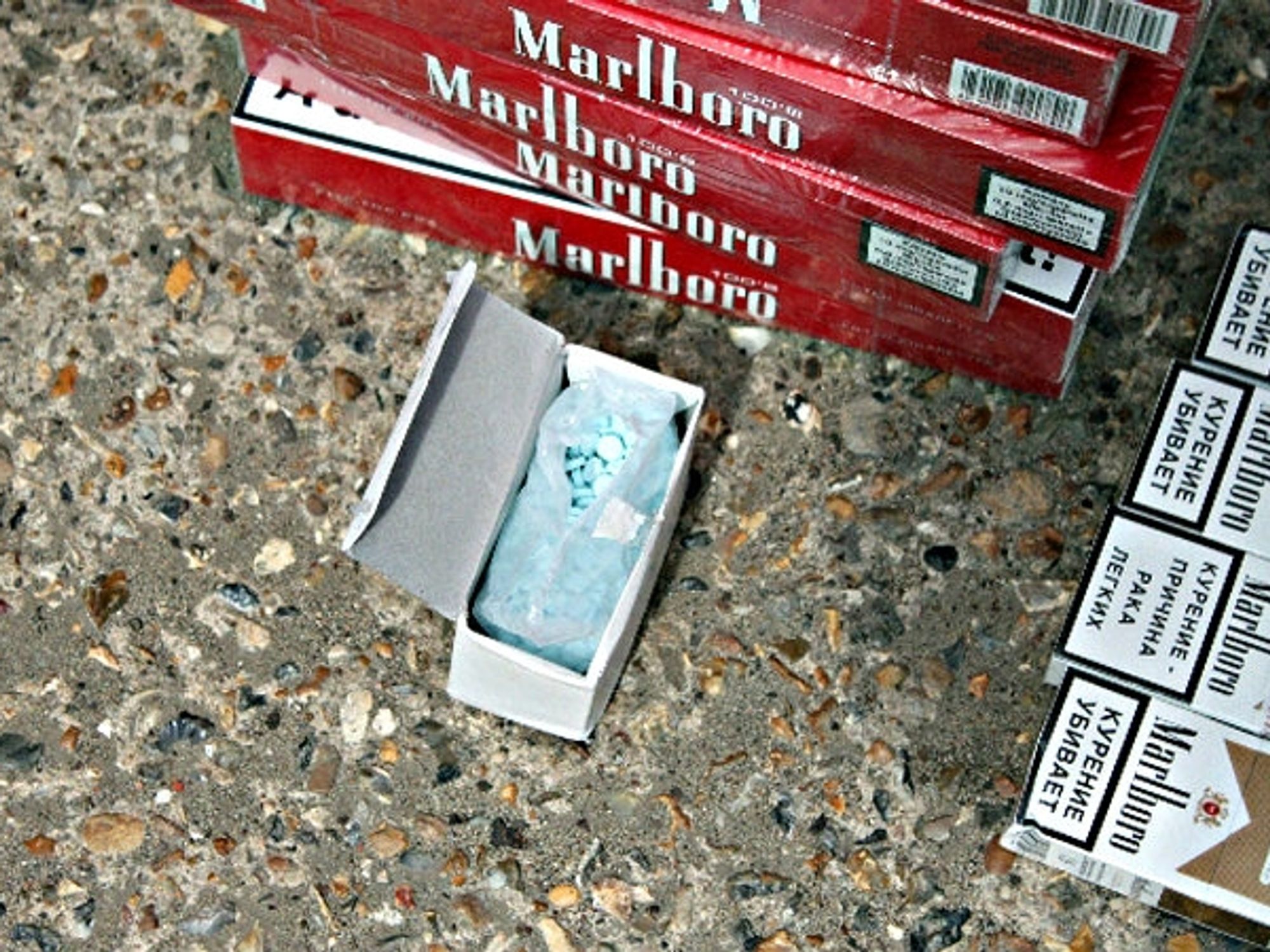 Black market cigarettes and viagra hauled in by UK customs police.