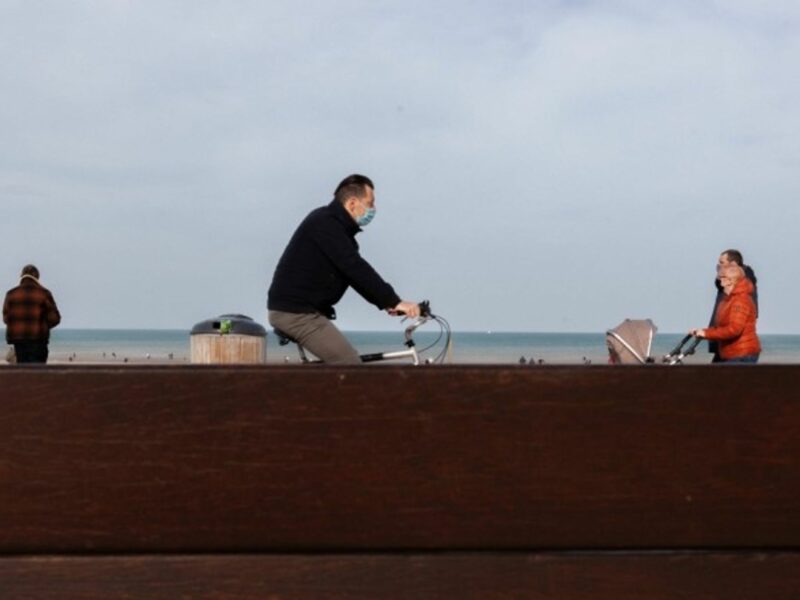 Boardwalk scene in La Panne, Belgium