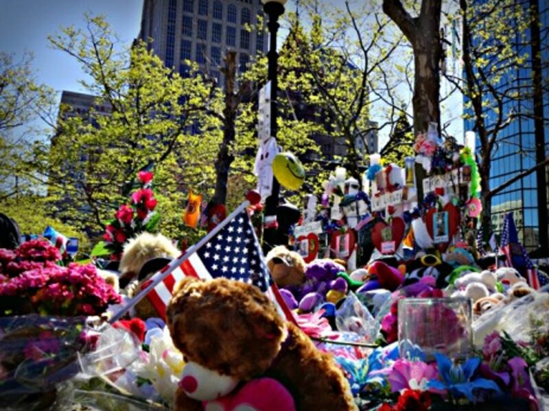 Boston Marathon memorial site in Copley Square