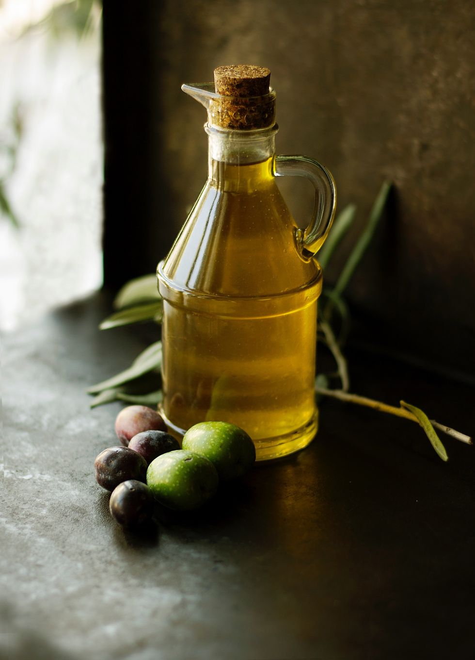 Bottle of olive oil.