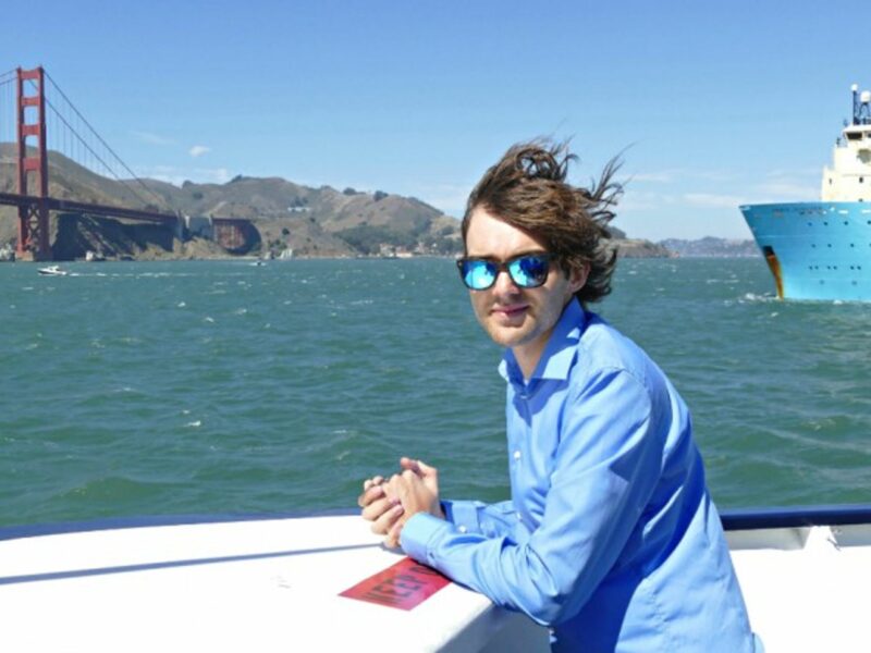 Boyan Slat at the Sept. 8 launch of Ocean Cleanup in SF Bay