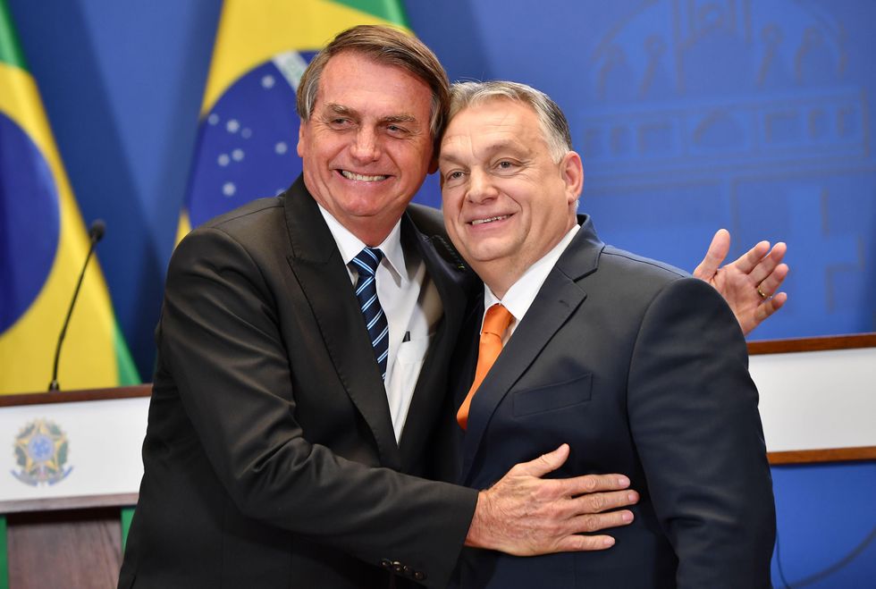 Brazil's President Jair Bolsonaro and Hungary's Prime Minister Viktor Orban at a joint press conference