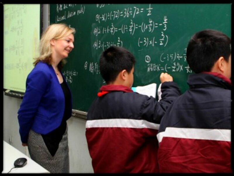 British Education Minister Elizabeth Truss attends a lesson in Shanghai