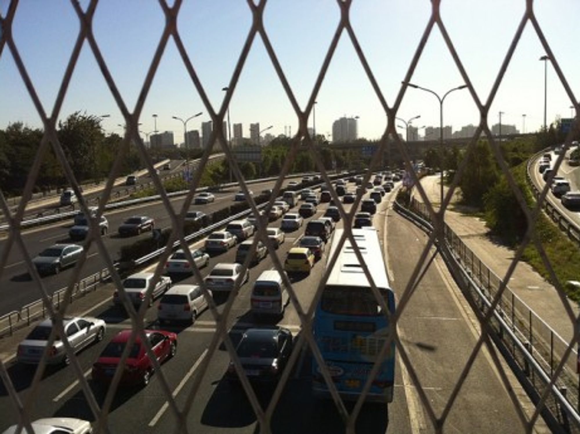 Bumper to bumper traffic in Beijing, China