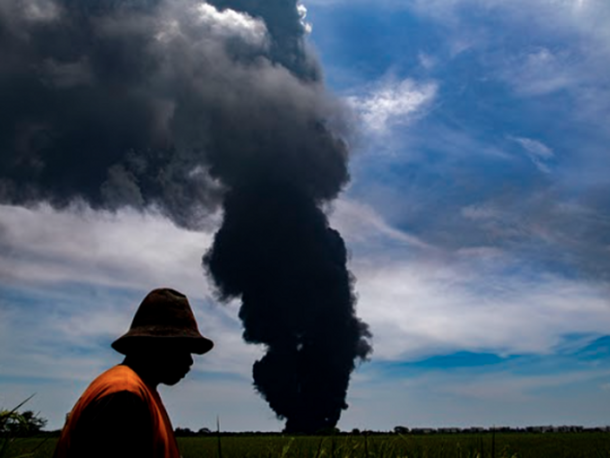 Burning refinery in Balongan, Indonesia, where a massive fire has injured at least 6.